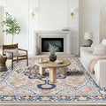 U'Artlines Boho Vintage Area Rug 8x10 Machine Washable Low Pile Soft Floor Carpet Non Slip Non Shedding Accent Rug for Living Room Bedroom Entryway Dining Room Office Orange Blue
