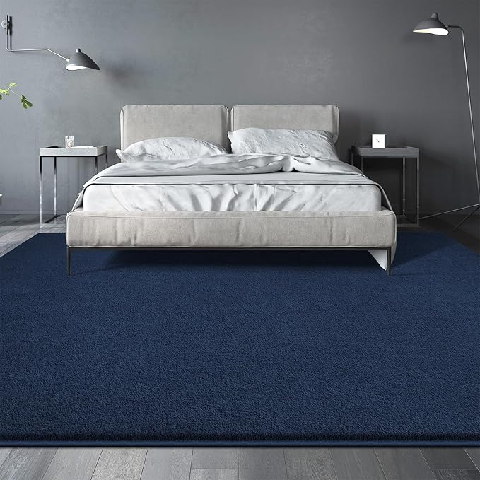 Large Area Rugs for Living Room Bedroom, 7x10 Feet Navy Blue Rug, Minimalist Modern Shag Rug, Soft Thick Memory Foam Indoor Carpet, Non-Slip Washable Rug for Boys Girls Dorm Nursery Room Home Decor