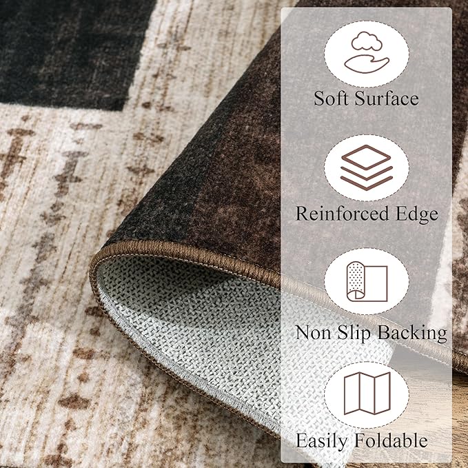 Modern Geometric Patchwork Indoor Area Rug for Living Room, Chocolate 6'x 9' Large Rug Rockwood Collection Hardwood Floors Decor for Bedroom, Brown Throw Carpet for Office Entryway Dining Room