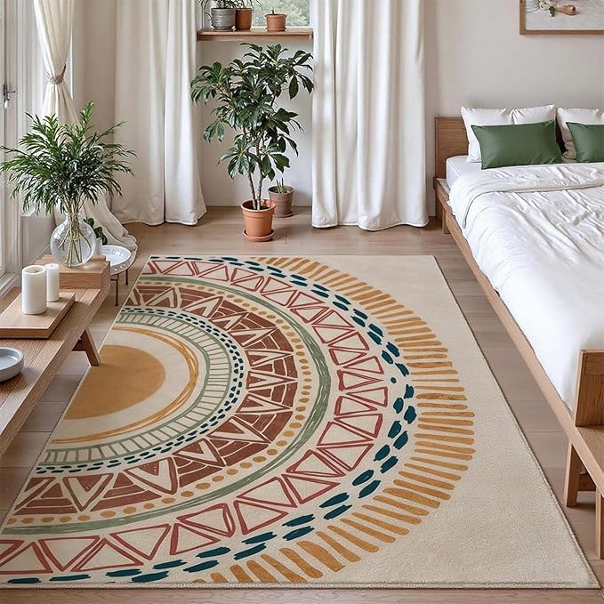 Colorful Geometric Sun Rug, Sun Pattern Rug, Geometric Area Rugs, Colorful Abstract Rugs, Washable Boho Carpet for Living Room, Bedroom, Dining Room, Office (4' x 6'(Rectangular))