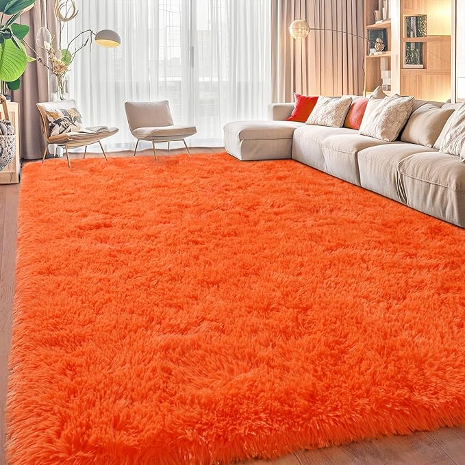 Area Rugs for Living Room, Soft Shaggy Carpets for Living Room, Fuzzy Rugs for Kids' Room, Perfect Decor for Modern Home Orange 6x9 Feet