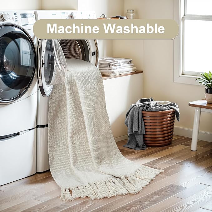 Collive Long Hallway Runner - 2.6' x 8', Washable Indoor Entryway Rug, White/Beige Braided Woven Kitchen Rug for Laundry Room, Bedroom Doorway