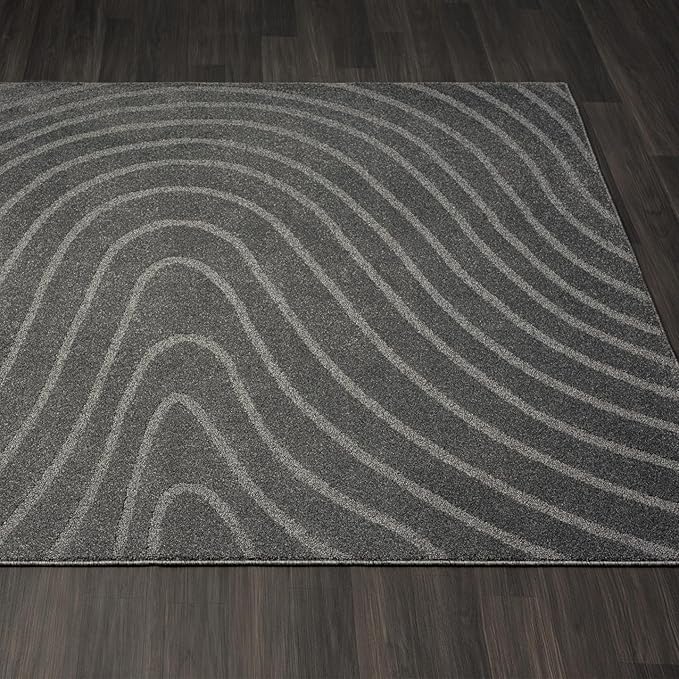 LUXE WEAVERS Modern Geometric Wave Anthracite 4x6 Area Rug