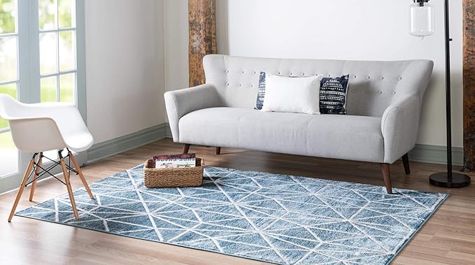 Rugs.com Lattice Trellis Collection Rug – 6' x 9' Blue Low-Pile Rug Perfect for Living Rooms, Large Dining Rooms, Open Floorplans