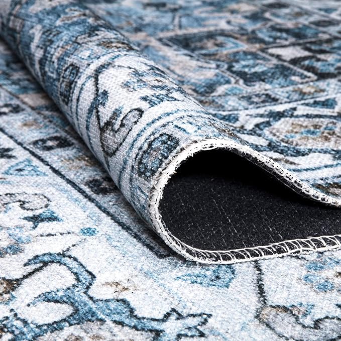 Bloom Rugs Caria Washable Non-Slip 3x5 Rug - Navy Blue Traditional Area Rug for Living Room, Bedroom, Dining Room, and Kitchen - Exact Size: 3' x 5'