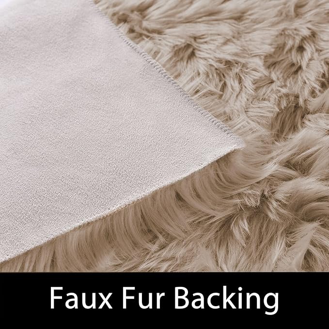 Latepis Round Rug 6.7ft Light Brown Beige Faux Fur Circle Rugs Washable Shag Fluffy Plush Rug for Living Room Bedroom Dorm Floor Sofa