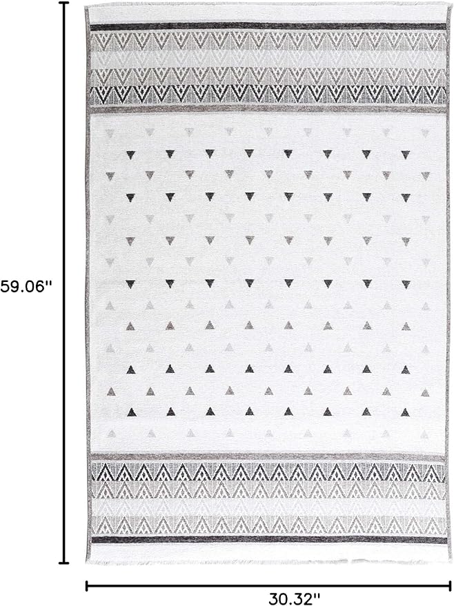 Alfa Rich 3x5 Gray Off White Washable Area Rugs for Living Room Bedroom Kitchen Dining Cotton Runner