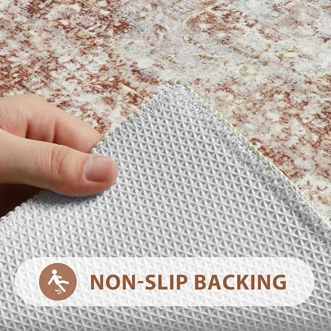 Uphome Boho Bathroom Rugs, Distressed Farmhouse Orange Bath Mat, Comfy Velvet Small Bath Rugs Non Slip Washable, Vintage Oriental Toilet Rug for Sink Shower Vanity, 20x32 inch