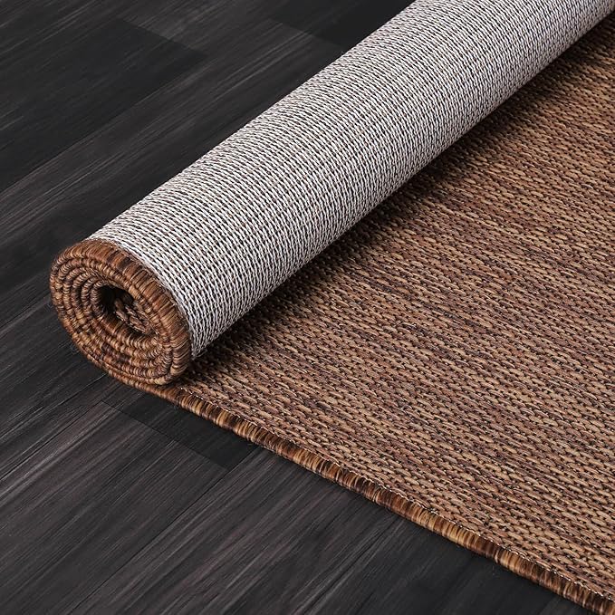 Beverly Rug Indoor Outdoor Rug 5x7, Washable Outside Carpet for Patio, Deck, Porch, Solid Modern Area Rug, Water Resistant, Gold Brown