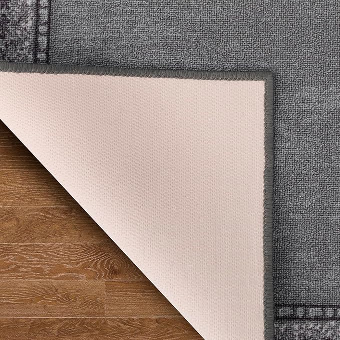 Antep Rugs Alfombras Bordered Modern 2x7 Non-Slip (Non-Skid) Low Pile Rubber Backing Indoor Area Runner Rug (Gray, 2' x 7')
