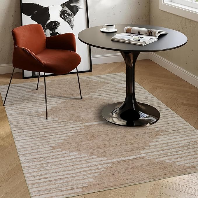HelloTree Area Rug 4x6 Geometric Rug,Washable Modern Neutral Stain Resistant Indoor Carpet Boho Living Room Moroccan Rugs Rug for Living Room Bedside Room Decor for Family-Pink&Khaki