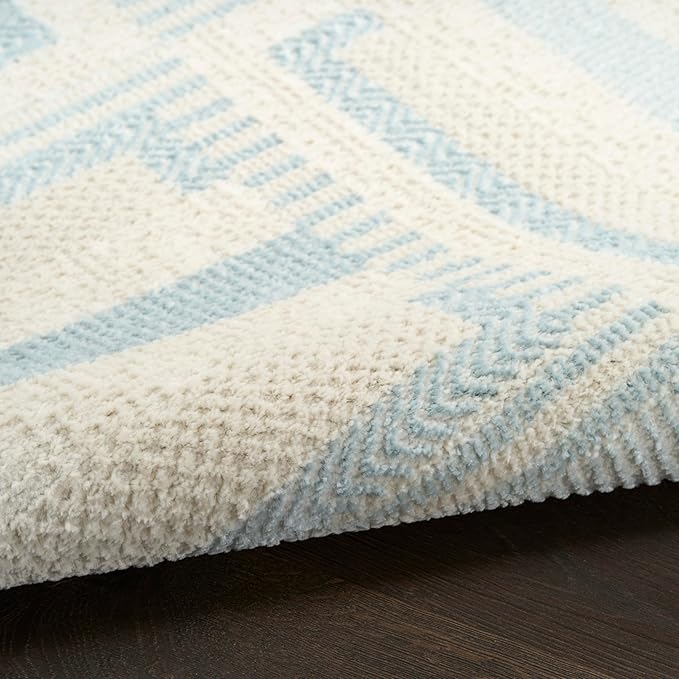 Nourison Home Nordic Ivory Blue 8' x 10' Area Rug - Easy Clean, Non Shedding, Bed Room, Living Room, Dining Room, Kitchen (8' x 10')