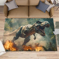 Dinosaurs Rugs for Bedroom - 5x8 Area Rug - Flame Dinosaurs Rugs for Living Room, Forest Landscape Rug, Washable Home Decor Carpet