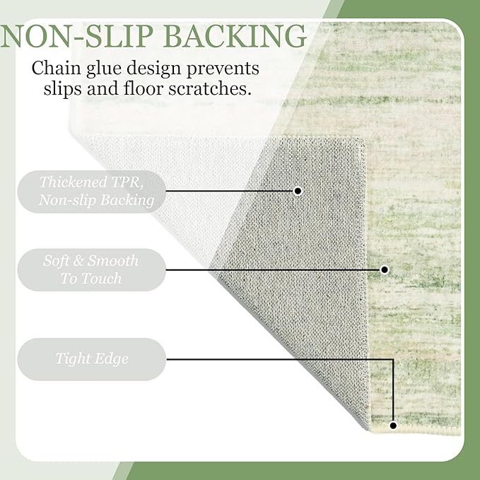 MUJOO Small Rug Washable,2x3 Area Rugs for Entryway Entry Entrance Bedroom Bathroom,Modern Abstract Low Pile Throw Rug,Front Door Mat Non Slip Accent Neutral Carpet Indoor Green