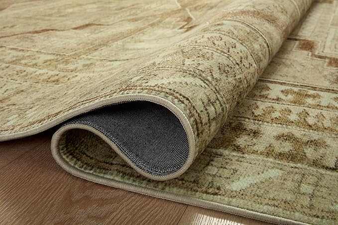 Loloi Magnolia Home by Joanna Gaines Sinclair Collection SIN-02 Khaki/Tobacco 7'-6" x 9'-6", .25" Pile Height, Machine Washable, Area Rug