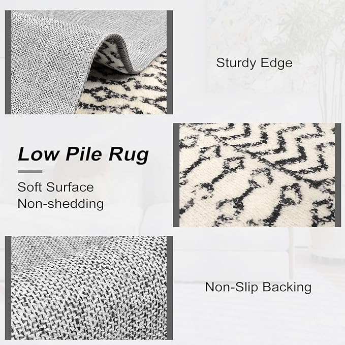 Moroccan 8x10 Area Rug, Soft Non-Slip Vintage Living Room Rugs for Bedroom Aesthetic, Low-Pile Washable Distressed Dining Room Rugs for Living Room Nursery Classroom Dorm Apartment