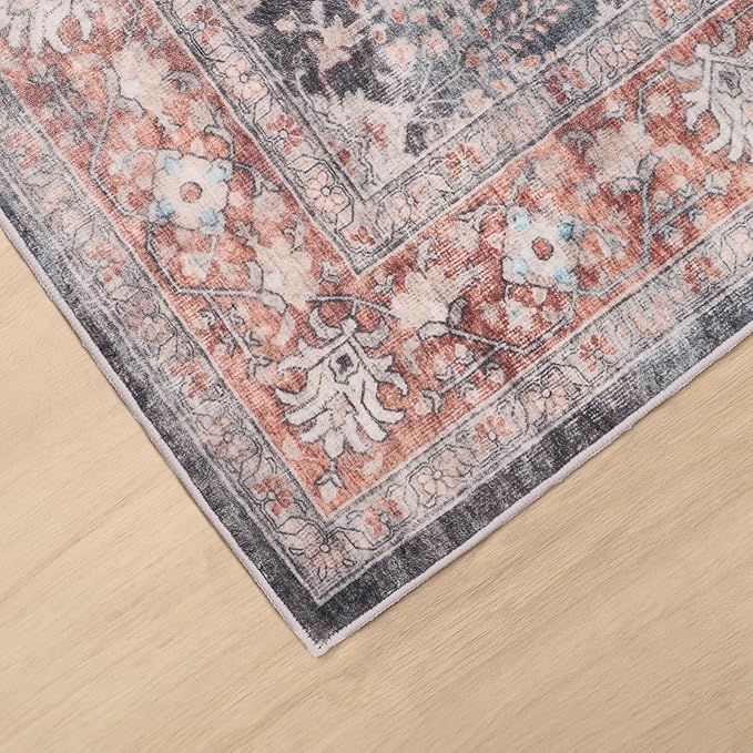 Dripex Vintage 5x7 Area Rugs - Large Washable Area Rug for Living Room Bedroom Oriental Medallion Floral Print Floor Carpet Low-Pile Indoor Soft Non-Slip Accent Rug Farmhouse Home Office Decor