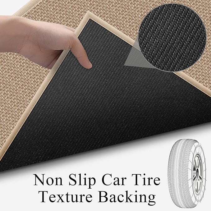 Rubber Runner Rug for Hallways Non Slip, Low Pile Long Laundry Room Mat Hall Jute Rug Runner Carpet Non Skid