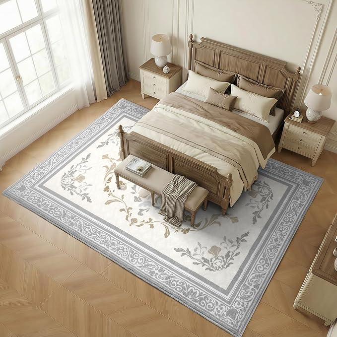 SOULFUL Medium Pile 2x3 Entryway Rug - Cozy Soft Underfoot Small Area Rug - Light Taupe Boho Floral - Washable Non-Slip - Perfect for Hallway Kitchen Bedroom Bathroom Indoor Entrance