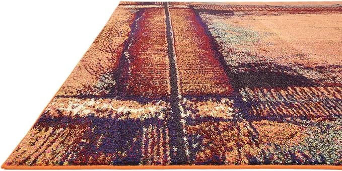 Unique Loom Estrella Collection Rustic, Distressed, Modern, Abstract Area Rug (8' 0 x 11' 0 Rectangular, Orange/Black)