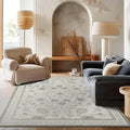 EVERGRACE Area Rugs for Living Room 6x9, Boho Floral Faux Wool Indoor Outdoor Rugs, Washable Rugs for Bedroom Dining Room Entryway Kitchen, Low Pile Floor Mat Carpet for Home Decor, Cool Gray