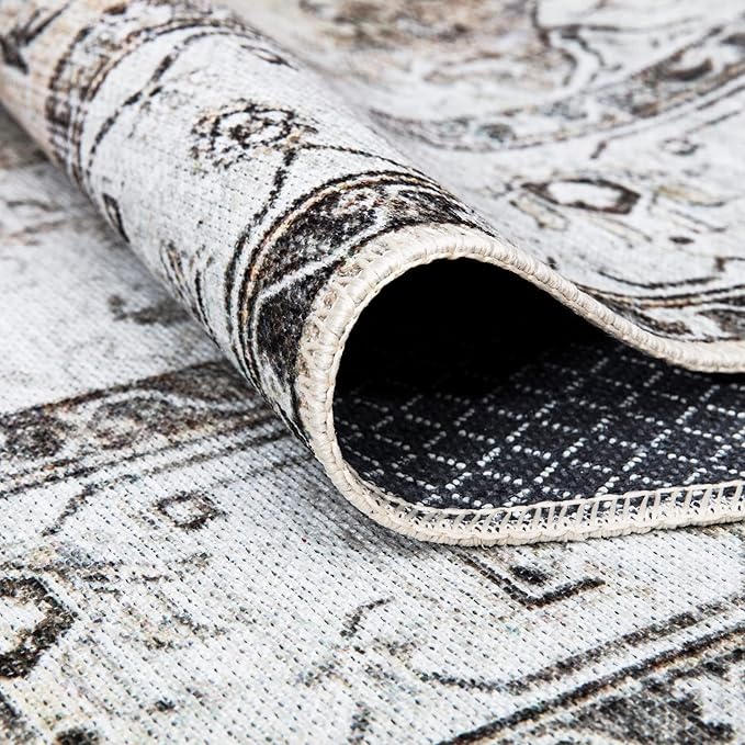 Bloom Rugs Washable Non-Slip 6' x 9' Rug - Brown/Beige/Charcoal Traditional Area Rug for Living Room, Bedroom, Dining Room, and Kitchen - Exact Size: 6' x 9'