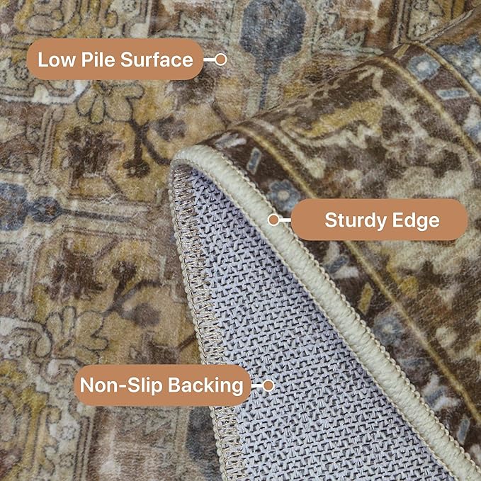 GENIMO 2x7 Runner Rugs for Hallway, Machine Washable Non Slip Vintage Rugs, Low Pile Lightweight Soft Print Rug for enrtyway, Corridor, Home Office, Kitchen, Rustic Brown
