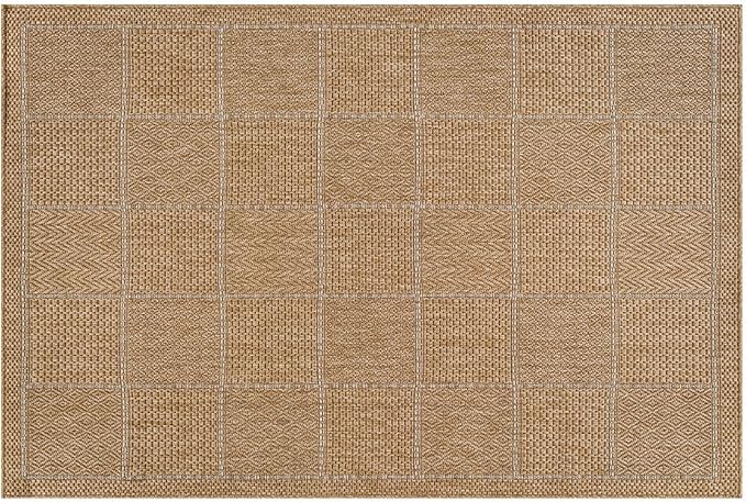 Beverly Rug Easy Jute Checkered Squared Entry Rug 2x3 Washable Durable Indoor Outdoor Area Rugs for Living Room Patio Office Stain Resistant Non Shedding Casual Indoor Outside Carpet 2 x 3 Natural