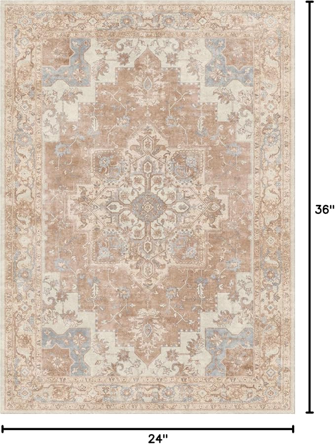 GENIMO Area Rug 2x3 Indoor Machine Washable Doormat, Low Pile Vintage Rugs, Small Retro Lightweight Entryway Mat for Entrance, Hallway, Kitchen and Corridor, Orange