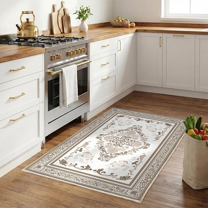 SOULFUL Medium Pile 2x3 Entryway Rug - Soft Foot Feel Small Area Rug - Brown Boho Floral - Washable Non-Slip - Perfect for Hallway Kitchen Bedroom Bathroom Indoor Entrance