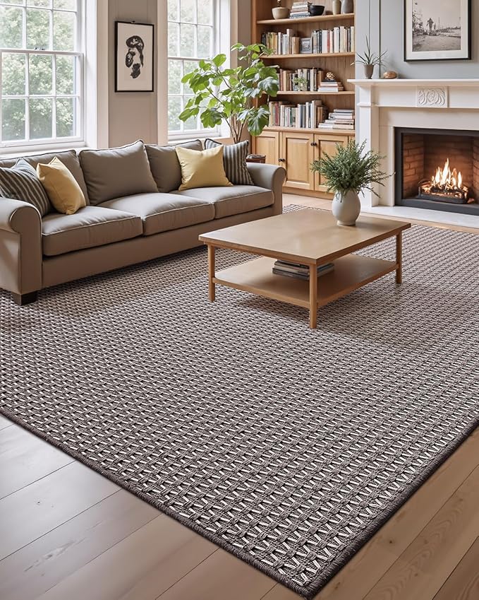 LUMI Indoor Area Rugs, Non-Slip Low Profile Checkered Inside Rug, Comfort Weave Grid Pattern Floor Rug, 5'x8'