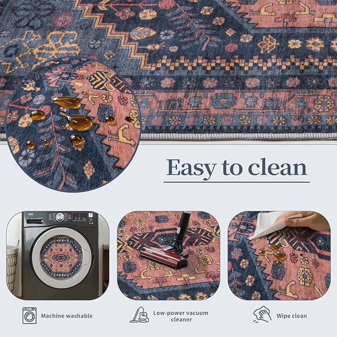 Ciicool 2x5ft Runner Rug, Hallway Wahshable Rugs Vintage Kitchen Carpet for Entrance Bedroom Bedside Living Room Kitchen Laundry Bathroom Decor