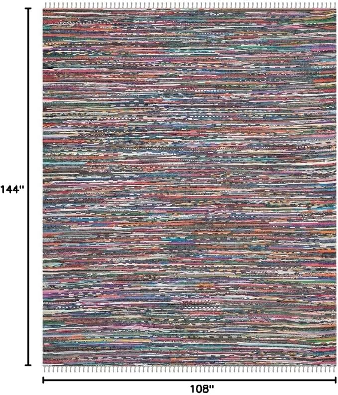 SAFAVIEH Rag Rug Collection Area Rug - 9' x 12', Grey & Multi, Handmade Boho Stripe Cotton, Ideal for High Traffic Areas in Living Room, Bedroom (RAR121M)