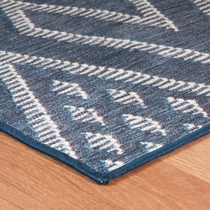Dash & Albert Guthrie Navy Machine Washable Rug, Runner-2.5 X 8 Feet, Blue Geometric Pattern