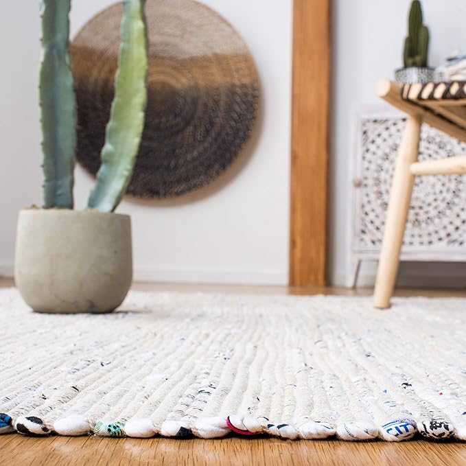 SAFAVIEH Rag Rug Collection Accent Rug - 2'3" x 5', Ivory & Multi, Handmade Boho Stripe Cotton, Ideal for High Traffic Areas in Entryway, Living Room, Bedroom (RAR121G)
