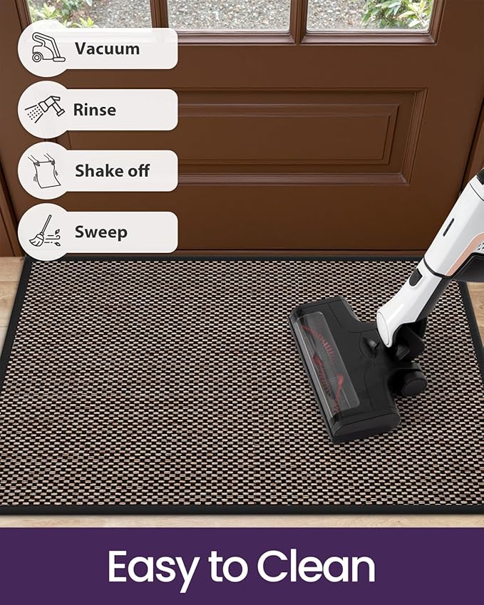 DEXI Ultra Thin Entryway Indoor Door Mat 36x56, Non Slip Rubber Backing Inside Entry Mat, Low Profile Easy Clean Dirt Trapper Doormat for Inside Entrance Patio, Black