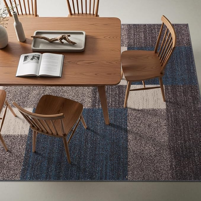 Rugshop Contemporary Blue Geometric Boxes Non-Slip Area Rug Non-Shedding for Living Room, Dining Room and Office, 12' x 15'