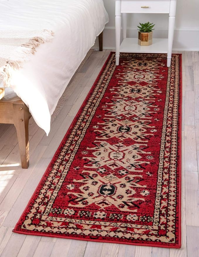 Unique Loom Taftan Collection Border Geometric Tribal Inspired Design Area Rug (2' 2 x 8' 2 Runner, Red/ Gold)