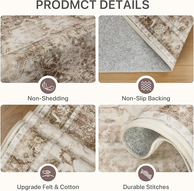 Area Rug 2x3 Doormat, Machine Washable Low Pile Vintage Rugs, Small Lightweight Rug Entryway Indoor Mat for Entrance, Hallway, Kitchen and Corridor, Latte Beige