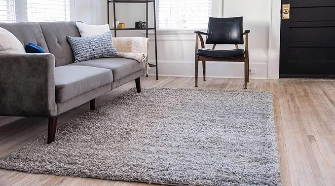 Unique Loom Solid Shag Collection Area Rug (9' x 12' Rectangle, Cloud Gray)