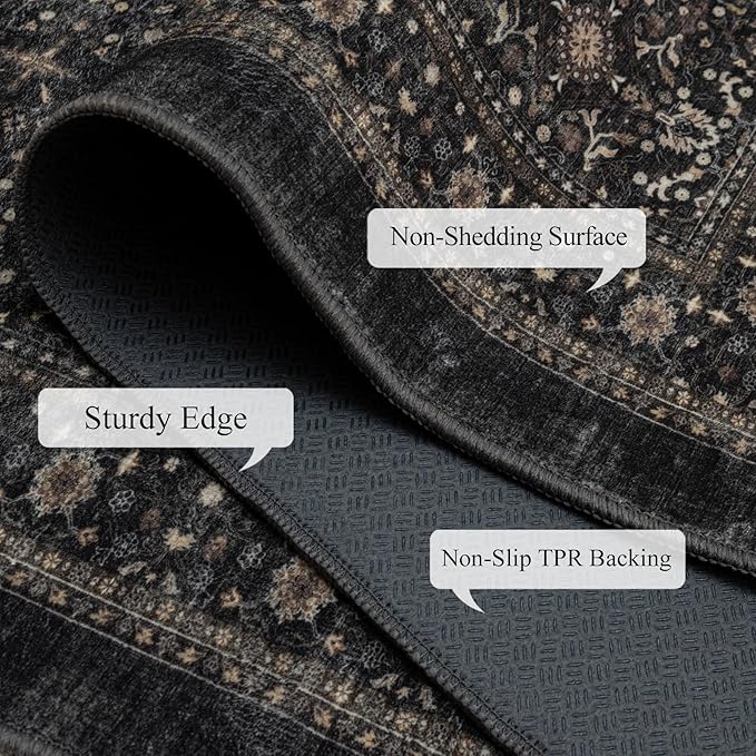 Area Rug Non Slip Machine Washable Ultra Soft Living Room/Bedroom/Kitchen/Outdoor/Classroom Black Grey, 4'×6'