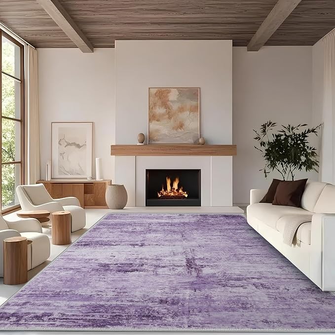 Abstract 10x12 Area Rug for Living Room Dining Room Home Office Bedroom Purple Grey