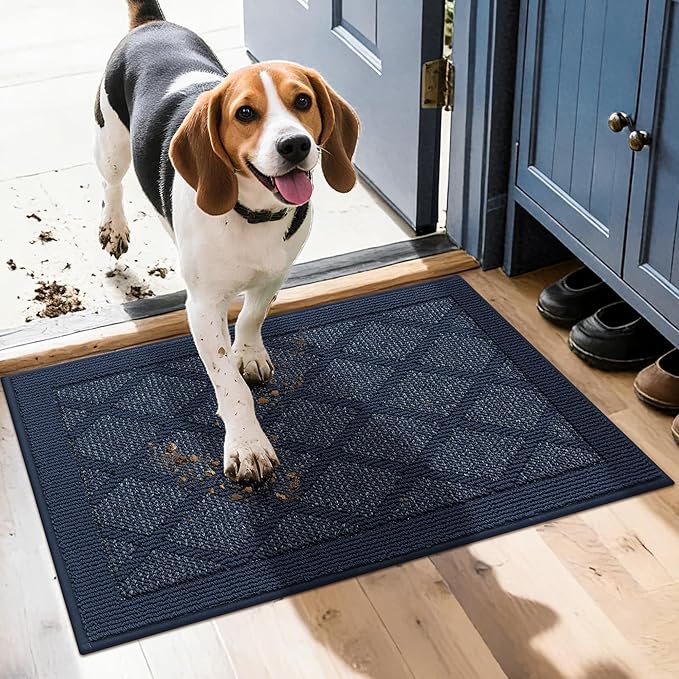 COSY HOMEER Non-Slip Door Mat 20"x32", Entryway Rugs Low Profile Absorbent Dirt Trapper Doormat for Front Entrance, Washable Polypropylene Entry Mat (Blue)