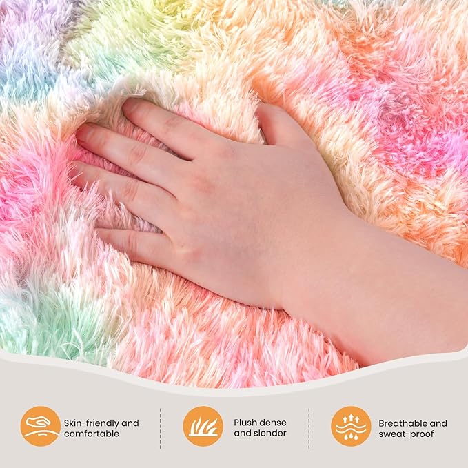 Zentavio Unicorn Rugs for Girls Room 5x8 Area Rugs for Living Room Carpet for Bedroom Washable Soft Fluffy Shag Aesthetic Plush High Pile Throw Rug for Nursery Kids Room Dorm Room Rainbow