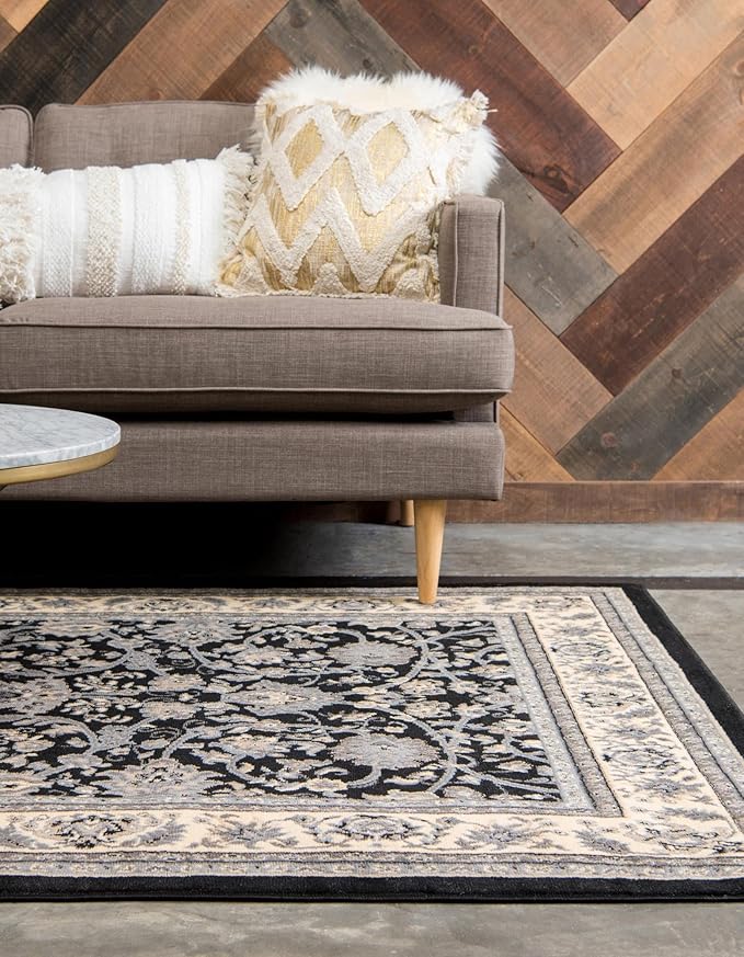 Rugs.com Yasmin Collection Rug – 2' x 3' Black Medium Rug Perfect for Entryways, Kitchens, Breakfast Nooks, Accent Pieces