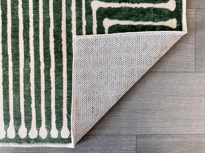 GLN Rugs Contemporary Collection - Machine Washable Area Rug, Contemporary Washable, Non Slip, Low Pile Chenille Rug, Living Room, Bedroom, Kitchen Rug (8' x 10' Beige Green)