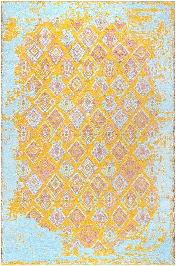 Alfa Rich 7x10 Pink Orange Teal Reversible Washable Area Rugs for Living Room Bedroom Kitchen Rug