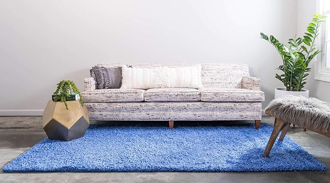 Unique Loom Solid Shag Collection Area Rug (4' 1" x 6' 1" Rectangle, Periwinkle Blue)