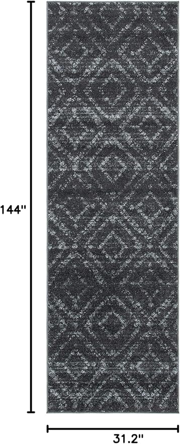 SAFAVIEH Adirondack Collection Runner Rug - 2'6" x 12', Dark Grey & Grey, Modern Diamond Distressed Design, Non-Shedding & Easy Care, Ideal for High Traffic Areas in Living Room, Bedroom (ADR131F)