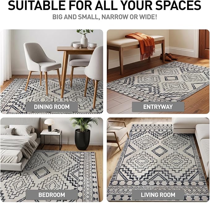 Rugshop Cream and Black Southwestern Tribal Area Rug – Boho Geometric Diamond Pattern Carpet for Living Room, Bedroom, or Entryway – Soft Modern Rustic Floor Décor 2' 3" x 8' Runner Cream